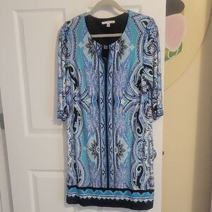 Studio One turqouis 3/4 sleeve shift keyhole neckline Dress SzPL